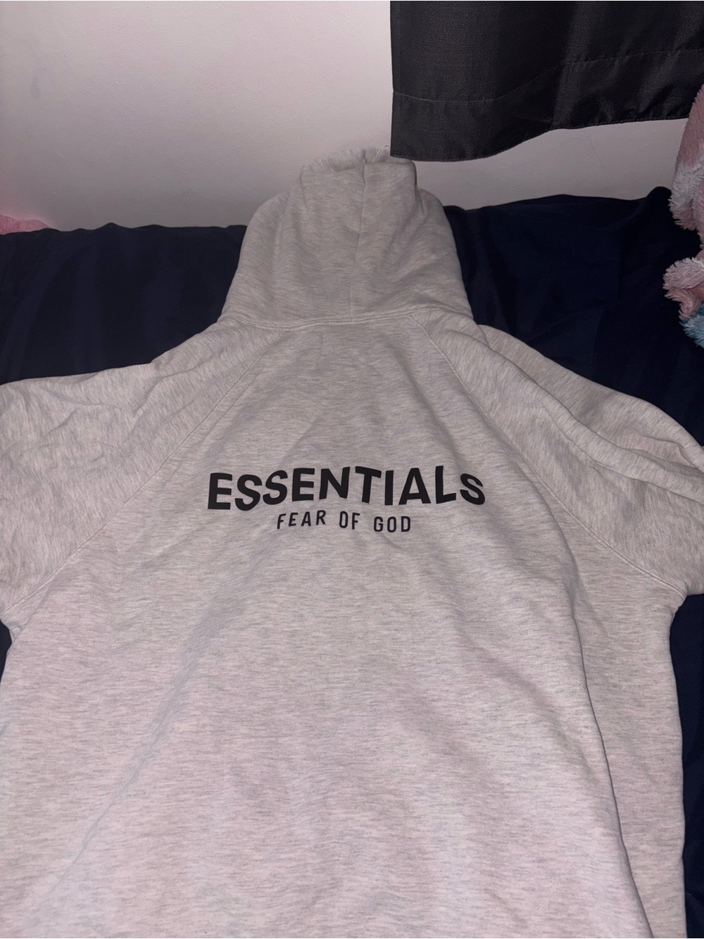 Essentials Light Gray Hoodie with Black Patch Logo